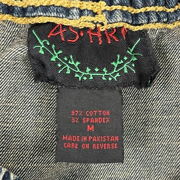 AS-HRO Dark Wash Frayed Denim Boho Chic Midi Skirt with Pocket – Size M - Picture 7 of 9